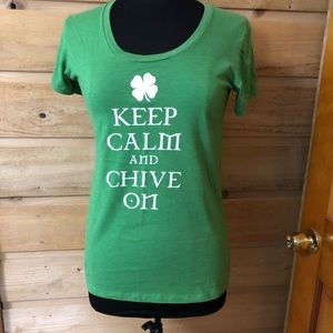 Keep Calm And Chive On green short sleeve fitted tee size Medium cotton
